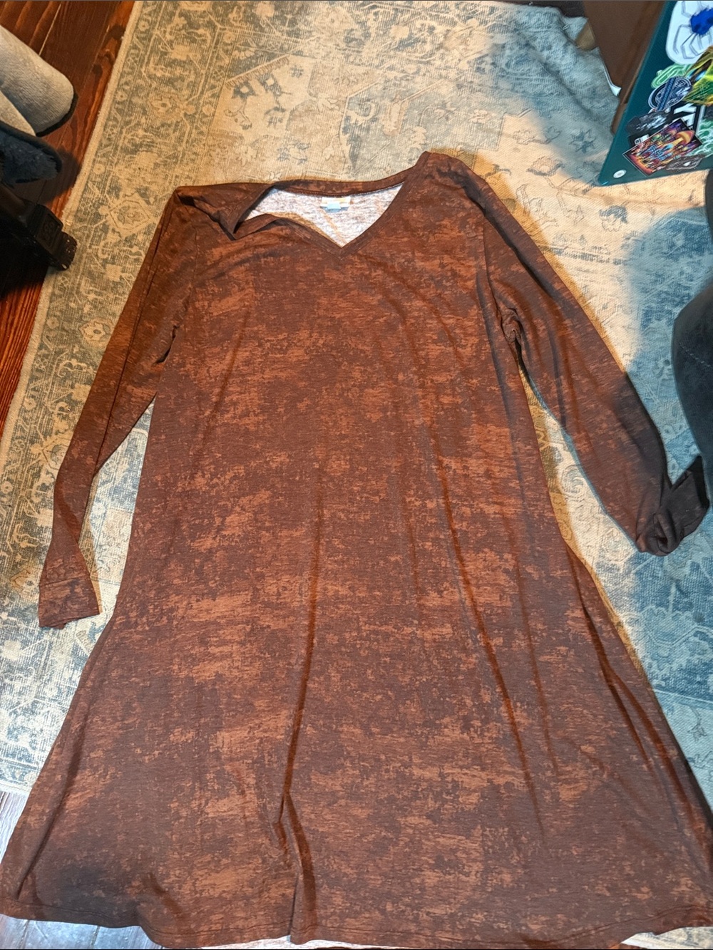 LuLaRoe Brown Long Sleeve V-Neck Swing Dress